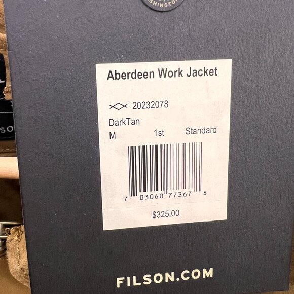 NWT Filson Aberdeen Work Jacket, Waxed Jacket, Tan, Medium - Picture 4 of 9